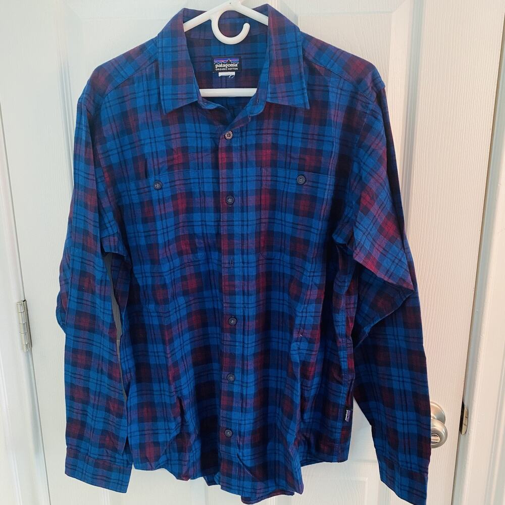 Patagonia Shirt Mens Large Plaid Button Down Organic Cotton Outdoor Fall hiking
